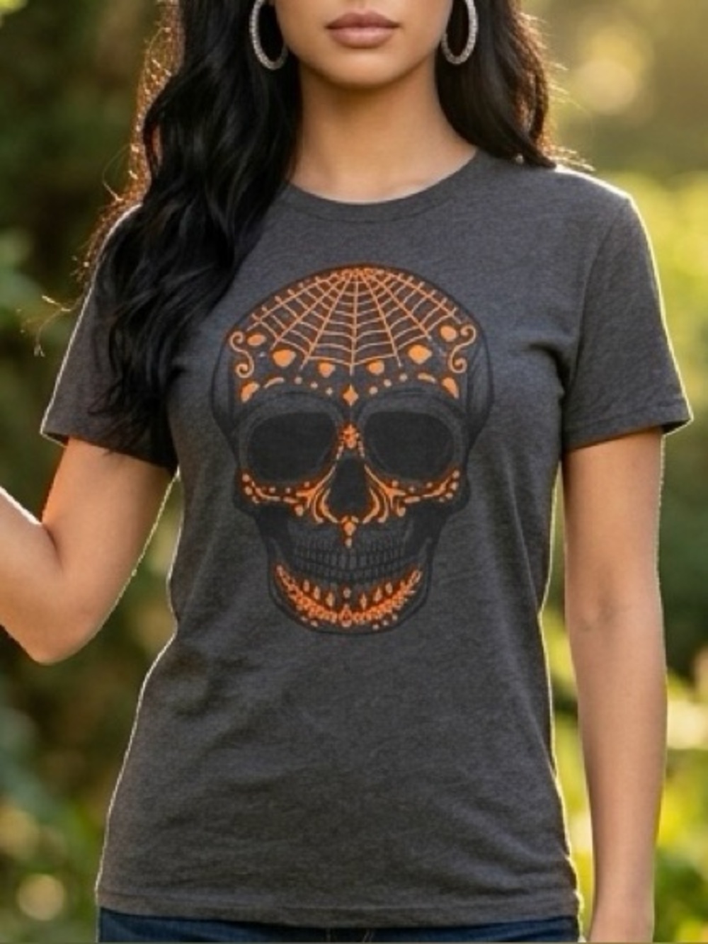 City Streets Dark Gray Tee with Orange sugar Skull Graphic